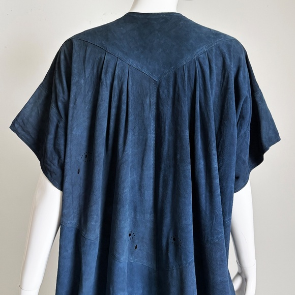 Vintage Jean Muir Blue Punched Suede Leather Coat Dress Rare England Sz 10 - Picture 10 of 14